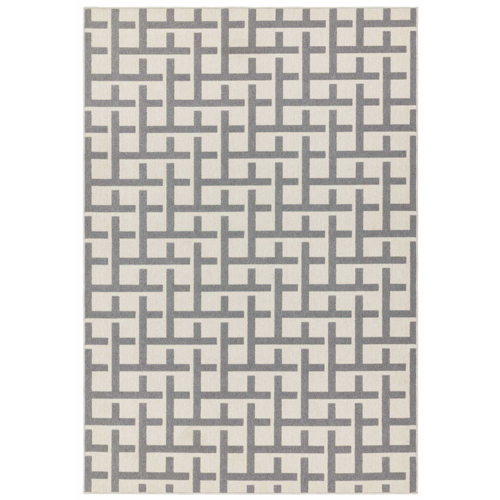 Antibes Grid Outdoor Rugs in AN03 White Grey